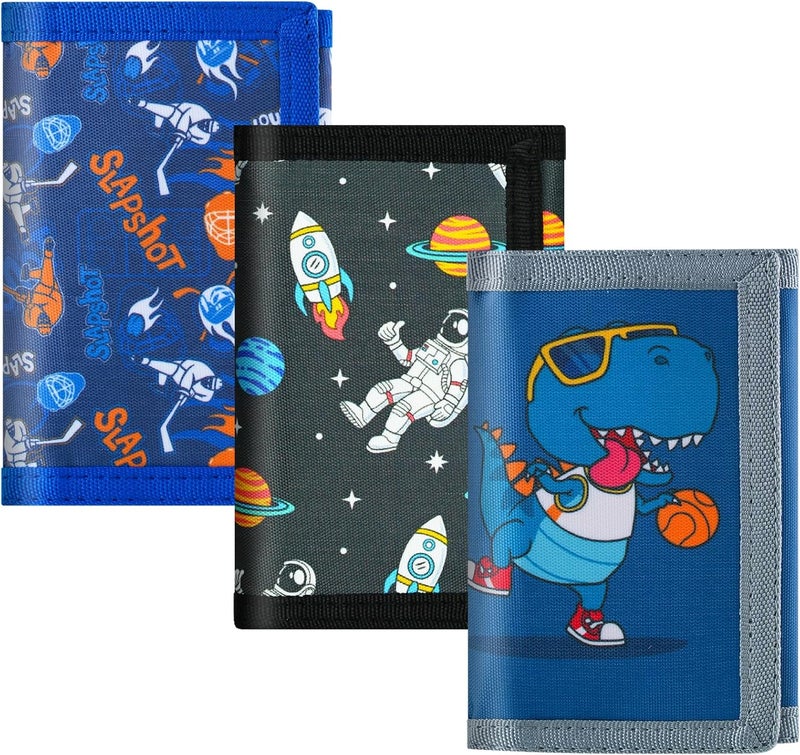 Sundee RFID Blocking Wallet,3 Packs Kids Wallet Bulk,Mini Trifold Coin Purse Cartoon Wallet,Front Pocket Wallet with Zipper for Kids,Canvas Outdoor Sports Wallets with Magic Sticker - Apricot - Image 1